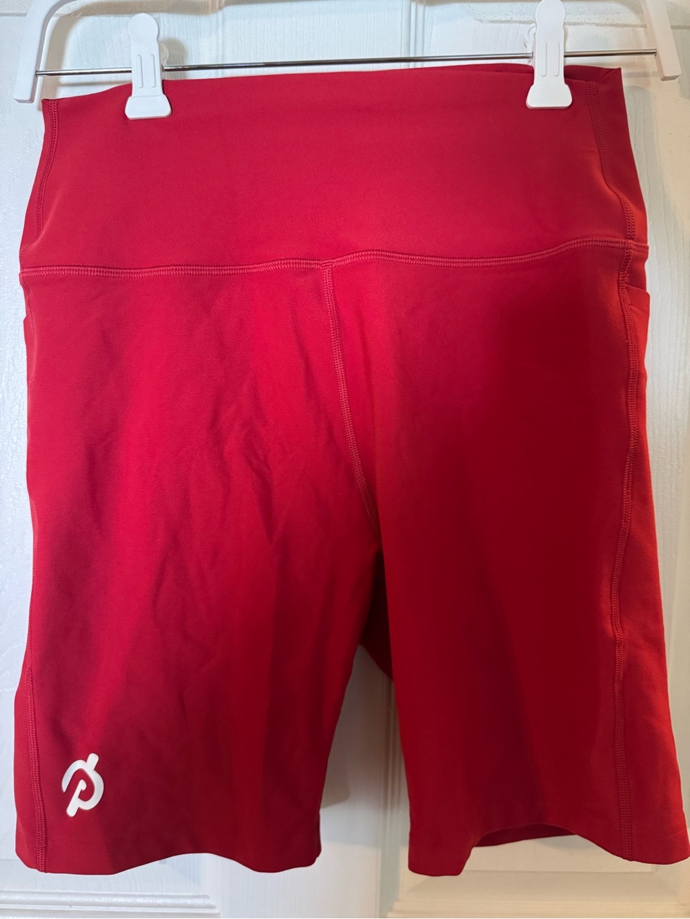 Peloton Red High-Waist Bike Shorts with Logo